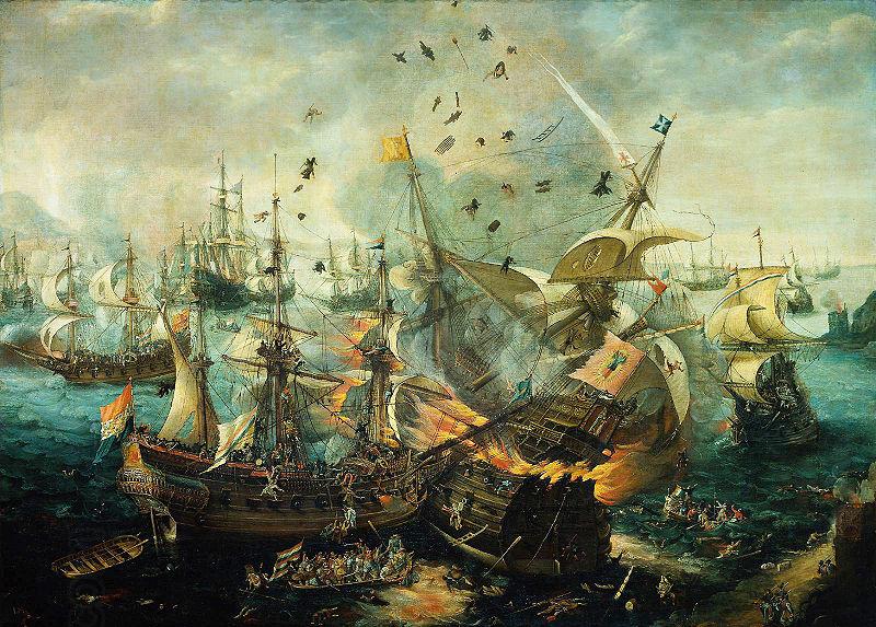 WIERINGEN, Cornelis Claesz van explosion of the Spanish flagship during the Battle of Gibraltar China oil painting art
